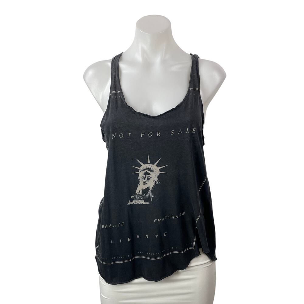 ALLSAINTS Women's Black Sleeveless Graphic Print Racerback Scoop Tank Top Sz 4